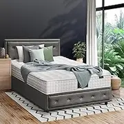 Oikiture Kingle Single Bed Frame with 27cm Thickness Mattress Set Fabric Gas Left Bed Base Mattress Set Grey