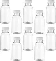 Housoutil 200ML Plastic Bottles with Caps, 10Pcs Plastic Juice Bottles Empty Reusable Clear Bulk Beverage Containers for Juice, Milk and Other Beverages