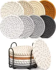 8 Pcs Drink Coasters with Holder, 8 Colors Absorbent Coasters for Drinks Mini...