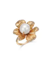 Bloomingdale's Fine Collection Freshwater Pearl & Diamond Flower Ring in 14K Yellow Gold