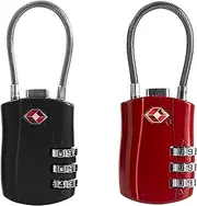 UP Security TSA Locks for Luggage, Small Padlock Combination with Cable, Luggage Locks TSA Approved, Combo Padlock with Code, for Travel Suitcase, Gym Locker, Gun Case, Backpack Zipper (Black+Red