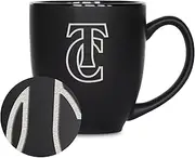 Rico Industries NCAA Trinity (CT) Bantams 15oz Laser Engraved Matte Black Ceramic Bistro Mug - for Hot or Cold Drinks