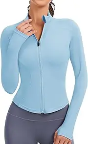[JoyGirl] Running Jacket for Women Yoga Gym Tops Zip Up Athletic Long Sleeve Sports T-Shirt Cropped Workout Crop Tops with Thumb Holes