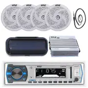 Pyle Bluetooth Marine MP3 Radio, Cover, Amp, 4x 5.25" White Speakers, Antenna