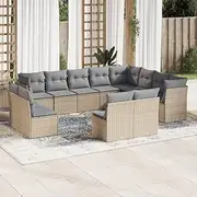 12 Piece Garden Sofa Set with Cushions Beige Poly Rattan, Garden Furniture Sets