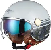 Motorcycle Helmet with DOT/ECE Approval Scooter Helmet Retro Jet Helmet with Double Visor Half Shell Helmet Adult Man Woman Half Helmet Motorcycle Skateboard Helmet E,M=54-56CM