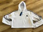 NWT Adidas Women’s Size XL ESSENTIALS 3-STRIPES FRENCH TERRY CROP HOODIE White