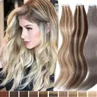 Invisible 100% Tape In Remy Human Hair Extensions Full Head Skin Weft Blonde AU