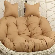Hanging Hammock Chair with Adjustable Headrest and Washable Cushion, Double Swing Seat Pad for Outdoor Chair, Khaki, Thick and Comfortable Outdoor Swing Egg Chair Cushion