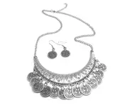 Coin Necklace Earring Set - Antique Silver