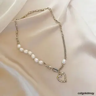 silver Pearl Love Pendant Necklace women鏈條珍珠愛心吊墜項鏈