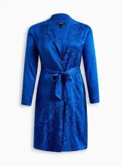 Torrid Jacquard Floral Trench Coat Blue Plus Size 2 2X 18 20 #H73231