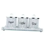 36oz Diamond Sugar Flour Tea Coffee Storage Container 3pcs Set with Silver