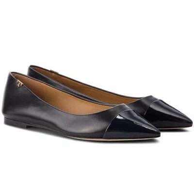 NEW IN BOX OUT OF STOCK Tory Burch Penelope Cap Toe Leather Black Flat Size 6.5
