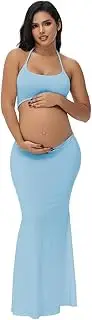 [JustVH] Women's Maternity Cut Out Backless Bodycon Dress Halter Maxi Photography Pregnancy Dress for Photoshoot Baby Shower