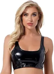 [GITDOT] Womens Sexy Shiny PVC Patent Leather Bra Vest Bustier Bra Top Lingerie Bralette Crop Tops Bikinis Wet Look Clubwear