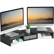 Dual Monitor Stand Riser with Drawer - Length and Angle Adjustable Double Mon...