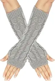 [Generic] Fingerless Stretchy Gloves | Long Arm Warmer Knit Gloves - Soft and Stretchy Half Finger Winter Warm Knitted Arm Warmers for Family, Friends