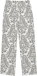 [ZZXXB] Retro Owl Flowers Boys Long Pants Soft Trousers Elastic Waist Kids Lounge Bottoms with Pockets S-XL