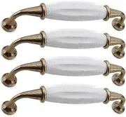 128 mm Door Handles, 4 Pack Ceramic Marble Door Handles, Vintage Cabinet Handles, Antique Bow Pulls, Furniture Door Pull Handles for Kitchen Cabinet, Dresser, Cupboard, Door, Wooden Gates (B)