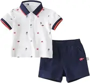 [DAVE & BELLA] DAVE&BELLA Toddler Boys Short Sleeve Pique Polo Shirt Shorts Set Baby Boy Printed Golf Short Suits Kids Summer Beach Outfits