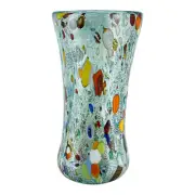 Murano Glass Vase Light Blue Multi Coloured Handmade Blown Millefiori 25cm