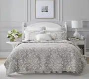 Laura Ashley Rowland Gray Quit Set 3PC Cotton Reversible Natural Breathable