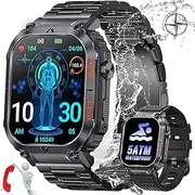 [EIGIIS] Military Smart Watch for Men 5ATM Waterproof Dive Watch 2.02'' HD Big Screen Fitness Tracker with Compass Rugged Tactical Smartwatch with Heart Rate Sleep Monitor Weather Pedometer for iPhone Android