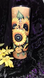Handmade in Nebraska Sublimation 20 oz tumbler cup mug Sunflower Cheetah Spots