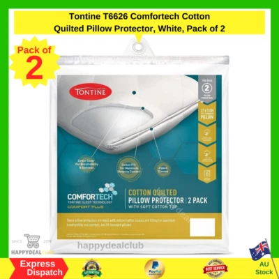 Tontine Comfortech Cotton Quilted Pillow Protector White Pack of 2 FREE SHIPPING