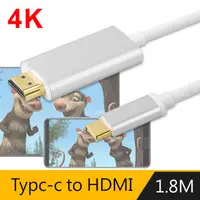 在飛比找PChome24h購物優惠-TYPE-C TO HDMI 4K高畫質影音轉接線(銀) 支