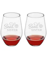 Susquehanna Glass Set of 2 Soul Sister Stemless Wine Glasses
