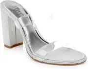 Jewel Badgley Mischka Lucero Block Heel Slide 7.5, Clear
