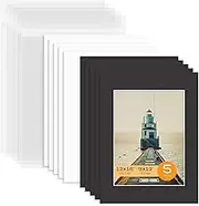 Mat Board Center, Pack of 5 Bevel Cut 12x16 Black Mat for 9x12 Photo with White Core Matte Set, Includes 5 Acid Free Mats, 5 Backing Board and 5 Clear Bags