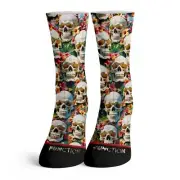 Floral Skulls Pattern Adult Crew Socks Tropical Flowers Skeleton Vacation Summer