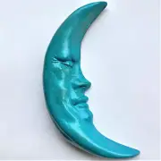 Blue Crescent Moon Handcrafted Home Accent Wall Sculpture for Home & Garden