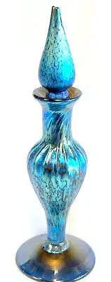 Blue Luster Perfume Bottle With Rib Design. Alcaraz Glass