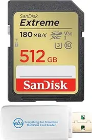 SanDisk 512GB Extreme V30 Class 10 Memory Card Supports 4K Video Recording and Sequential Burst Mode Photography (SDSDXVV-512G-GNCIN) Bundle with 1 Everything But Stromboli SDXC Card Reader