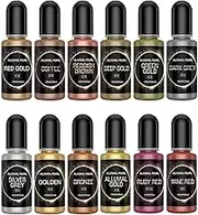 Yuksok Metallic Inks, Epoxy Resin Pigment Liquid Dye Colorant, 12 Colors, 0.35oz Each, Highly Concentrated Resin Coloring for Tumbler Making, Paint, Jewelry, Coasters