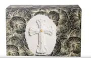 XLarge 300 Cubic Inch Biodegradable Box Funeral Cremation Urn w/Cotton Cross