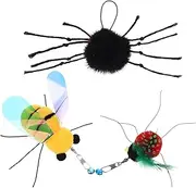 Cat Feather Set 3pcs Interactive Catch Plush Stuffed Insect Kitten Assorted Teaser Refills Cat