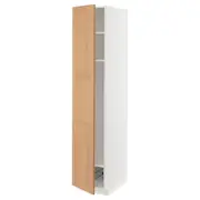 METOD high cabinet w shelves/wire basket, white/Vedhamn oak, 40x60x200 cm
