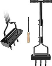 vanpein Lawn Aerator Coring Tool Plug Aeration Manual 3 Core with Core Collection Storage Box, Hollow Tine Plug Core Aerators for Compacted Soils and Lawns Yard Garden, Black-3 Tine