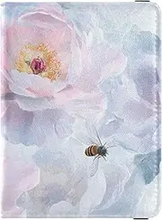 [Amooorous] Art Peonies Flower Silver and White Leather decorative passport holder for travel Wallet Combo Travel Passport Wallet With Vaccination Card Slot Lightweight, art peonies flower Silver and white, 1