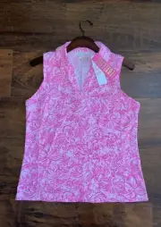 Lilly Pulitzer MEDIUM Foxy Llama IMARA SLEEVELESS POLO TOP Pink Blossom NWT