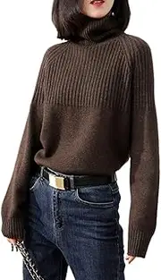 [Ailaile] Sweaters Womens Loose Jumpers Merino Wool Knit Split Thick Turtleneck Pullover Long Sleeve Winter Tops
