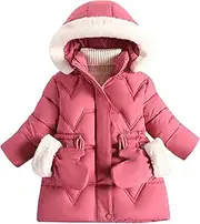 [Happy Cherry] Kids Toddler Girl Hooded Jackets Fleece Lined Coats Winter Padded Jackets Puffer Coat Long Sleeve Zip Up Solid Outwear Thick Thermal Overcoat for Children 1-14 Years