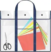 Large Poster Bag, Transparent PVC Folder PortfolioCase, Waterproof Art Poster Bag with Handle and Pocket, Carrying Storage Box for Painting Paper, Blue, Refer to description, Unisex