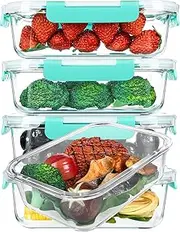 M MCIRCO 5-Pack 36 Oz. Glass Meal Prep Containers with Airtight Lids, Microwave, Oven, Freezer & Dishwasher Safe (4.5 Cup, Green)