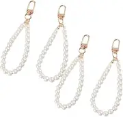 [LJJCSFF] 4 Pcs Faux Pearl Keychain Beaded Lanyard Wrist Strap Wristlet Key Ring Wristlet Bracelet Strap Charm Purse Lanyard Strap